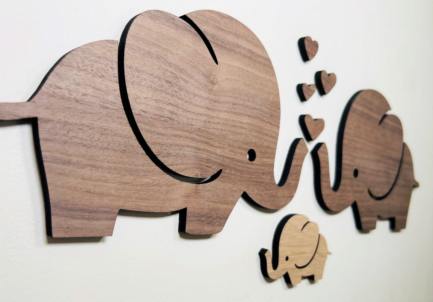 Set of Elephant Family - Mum, Dad & Baby - Decor Wooden Art - Decoration, Wood, Home, Bedroom, Nursery, Kids Baby Room