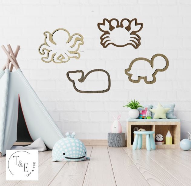 Sea Creatures Set - Whale, Turtle, Octopus, Crab - Nursery Decor Wooden Wall Art - Ocean Nursery Wall Art