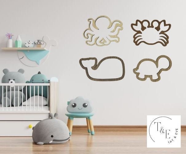Sea Creatures Set - Whale, Turtle, Octopus, Crab - Nursery Decor Wooden Wall Art - Ocean Nursery Wall Art
