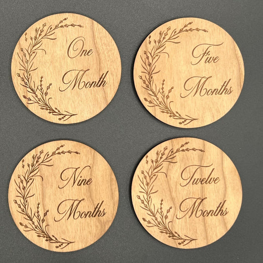 Wooden New Baby My First Year Tokens