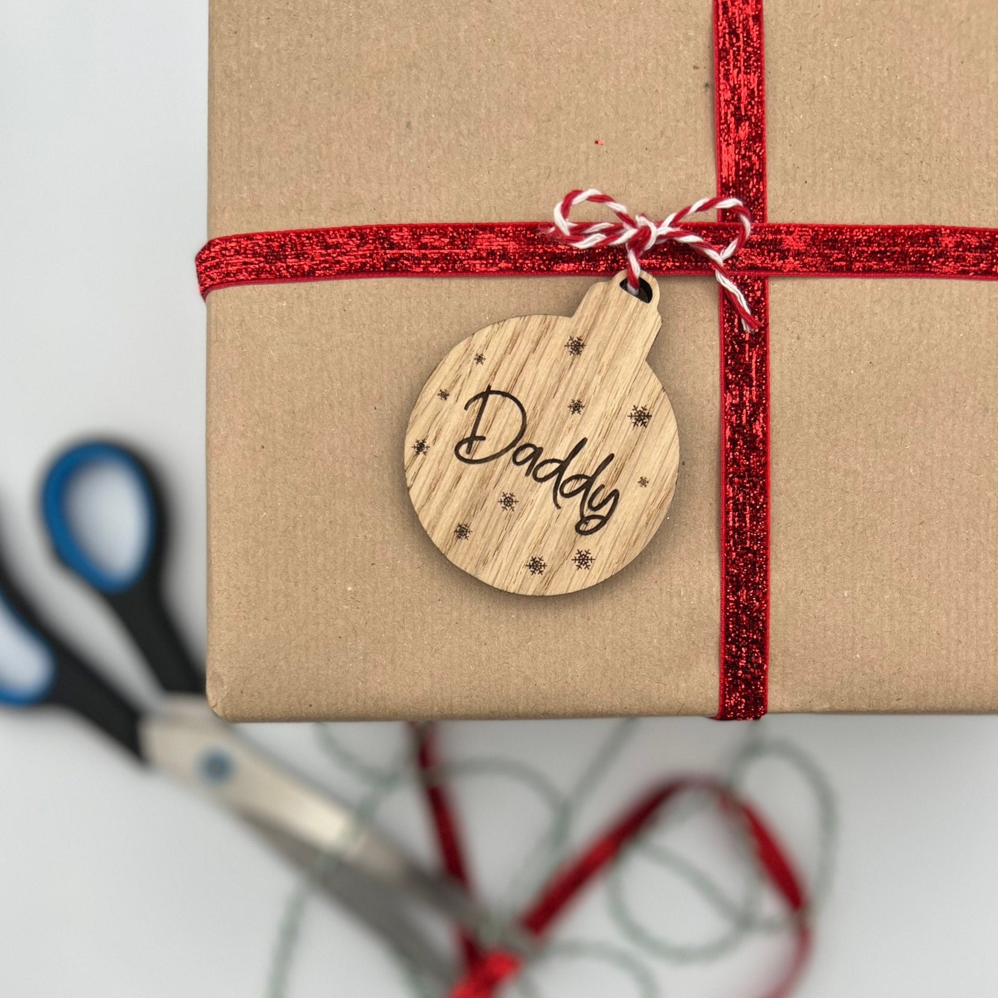 Personalised Wooden Bauble Gift Tags with Snowflakes