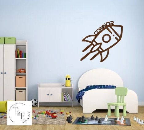 Personalised Wooden Space Rocket Wall Art - Space Theme - Nursery Decor Wooden Wall Art - Children's Bedroom, Baby Room