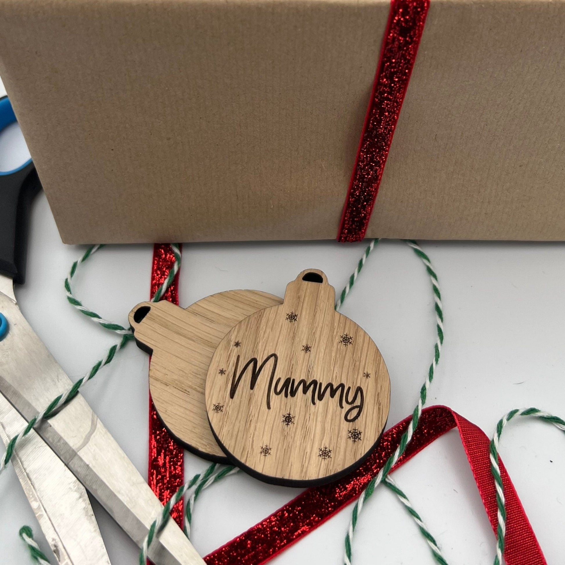 Personalised Wooden Bauble Gift Tags with Snowflakes