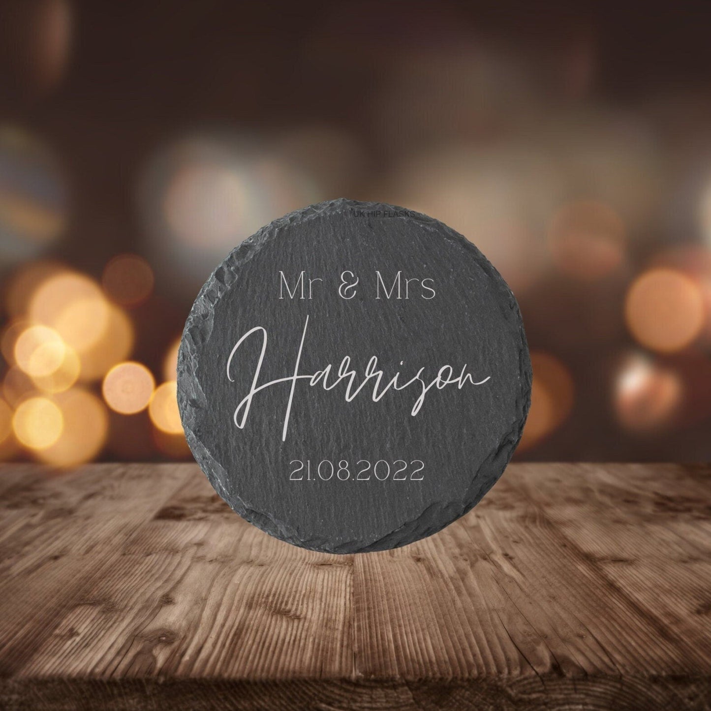 Personalised Mr & Mrs Slate Circle Coaster