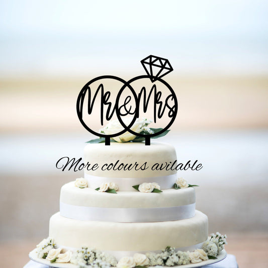 Mr & Mrs Wedding Ring Cake Topper