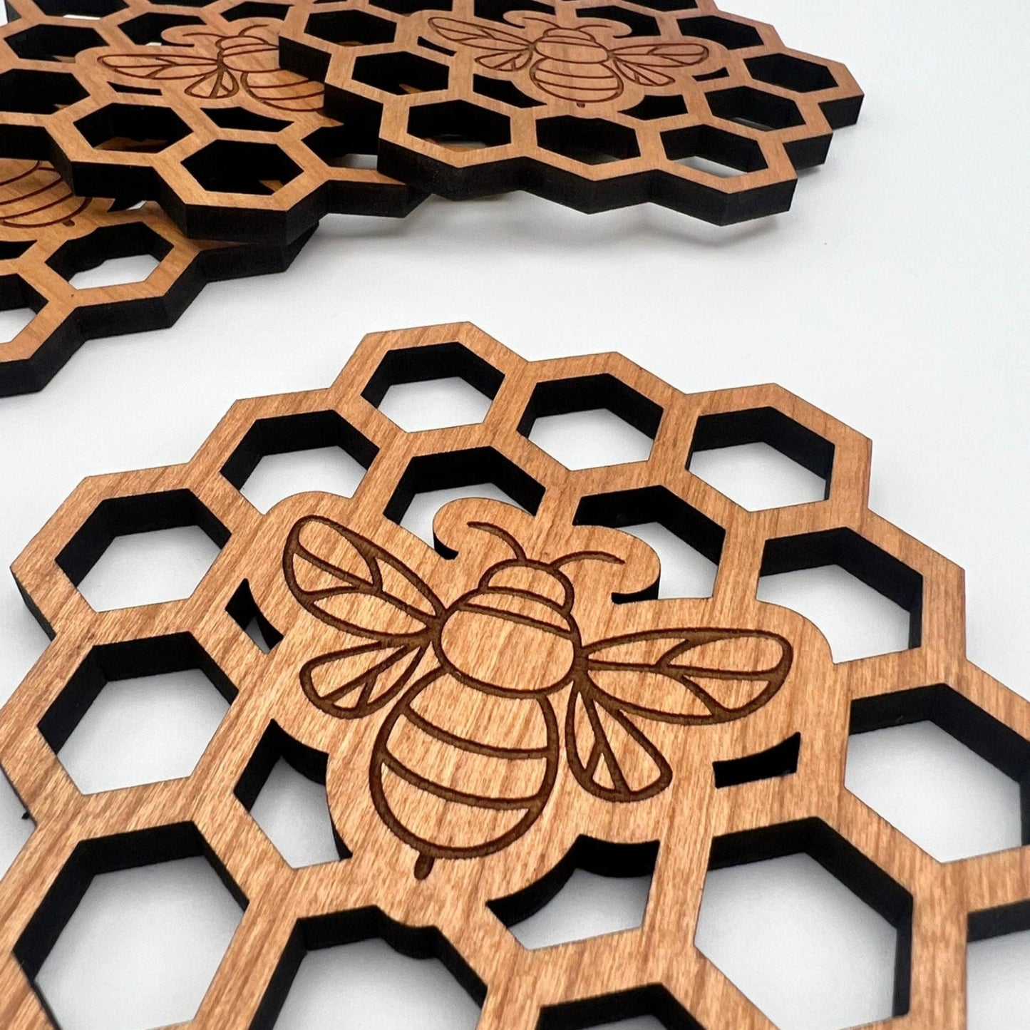 Honeycomb Bee Wooden Coasters